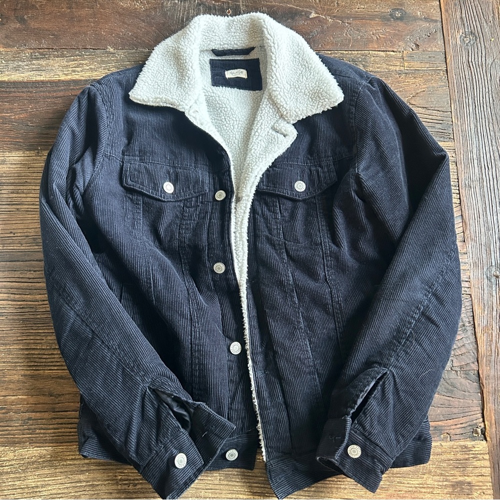 Brandy Melville | Blue and White Corduroy Sherpa Jacket
